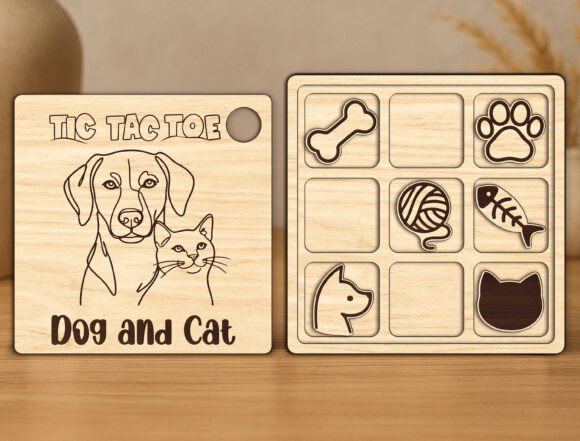Dog and Cat Tic Tac Toe Laser Game – Playful Board Game Design for Laser Cutting