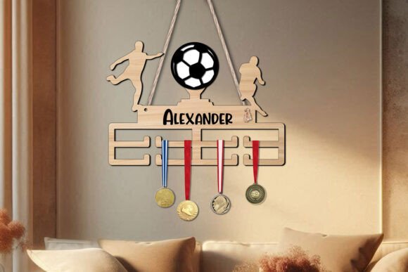 Football Man Sport Medal Hanger Wall SVG for Laser Cutting Stands