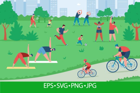 People Exercising and Doing Sports: A Fresh Graphic Design Asset for Lifestyle and Wellness Brands